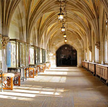 Image of exhibits corridor at Sterling Memorial Library 