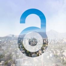 Open access logo layerd over an image of the Santiago, Chile skyline